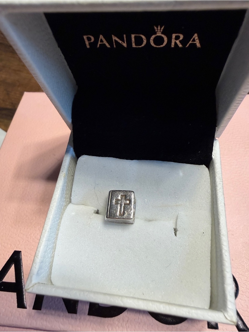 Authentic Retired Pandora Sterling Silver Holy Bible Book Cross Charm S925 ALE